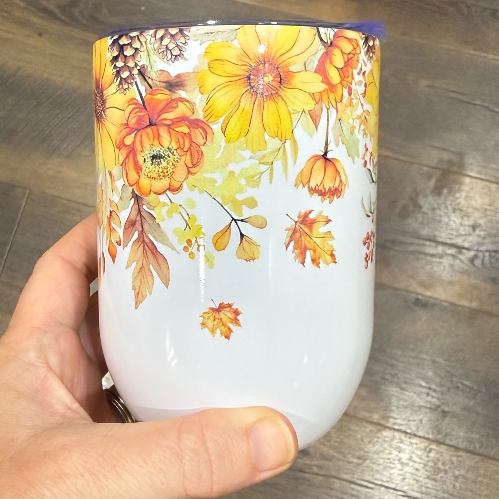 Autumn floral wine tumbler nwot